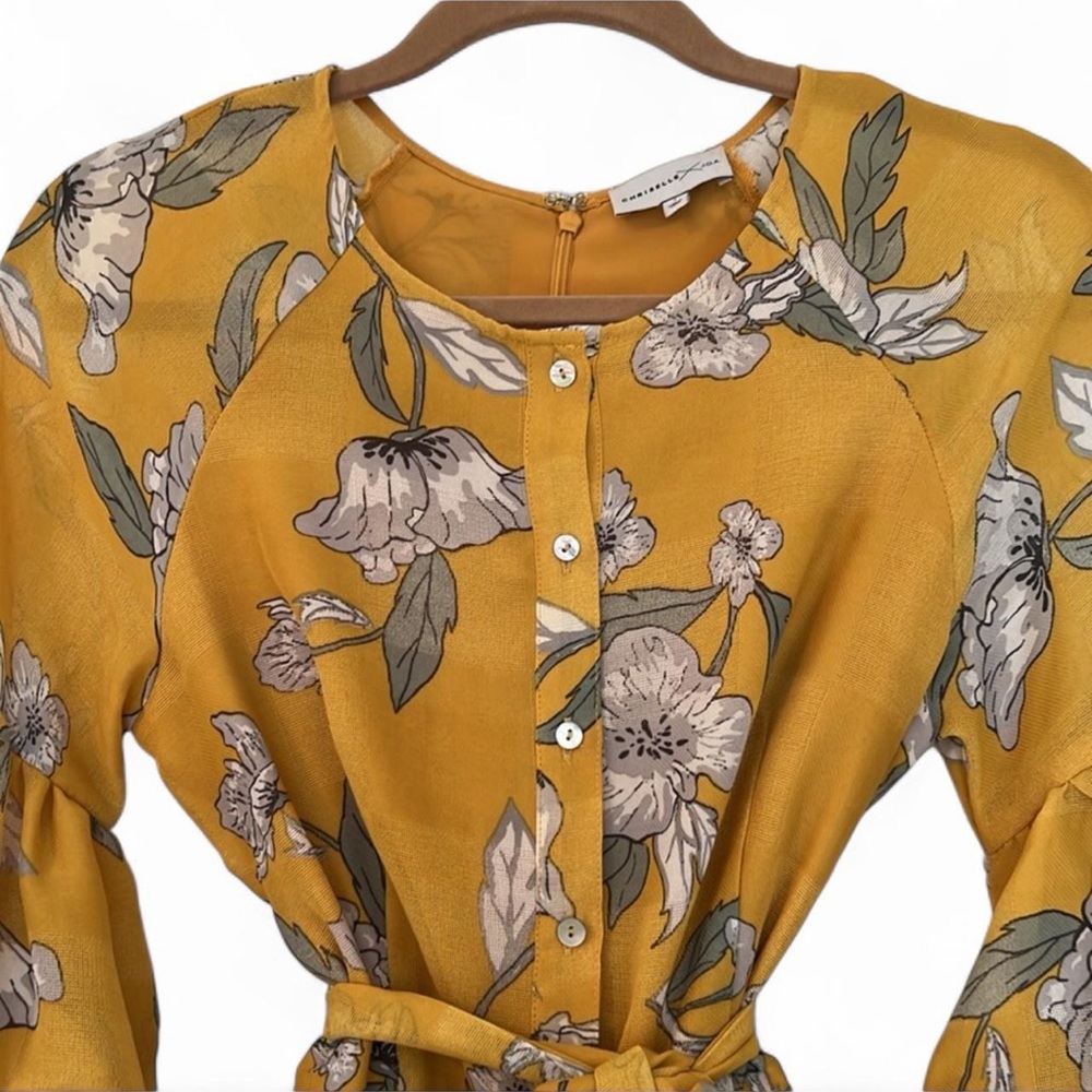 Chriselle x JOA Yellow Floral Puff Sleeve Mini Dress S - Picture 6 of 13
